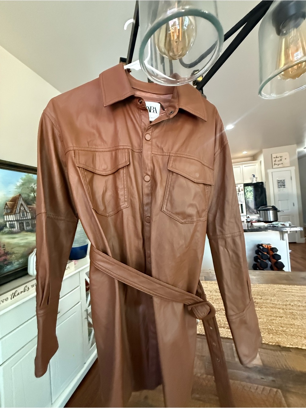 Zara Tan Faux Leather Shirt Jacket